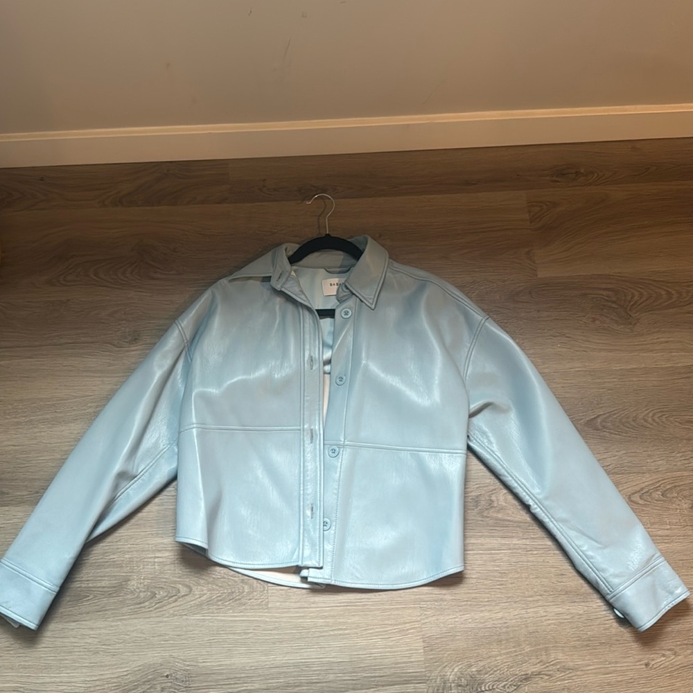 Babaton blue leather jacket